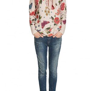 Oui Floral Knit Sweater Womans  100% Baumwolle Cotton